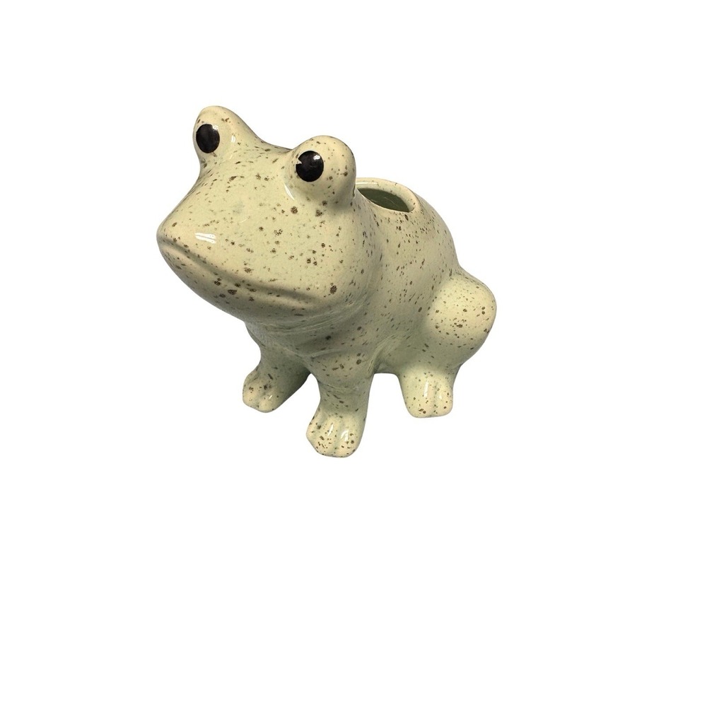 Typo Ceramic Speckled Light Green Frog Pen Holder Or Small Planter - Picture 1 of 5